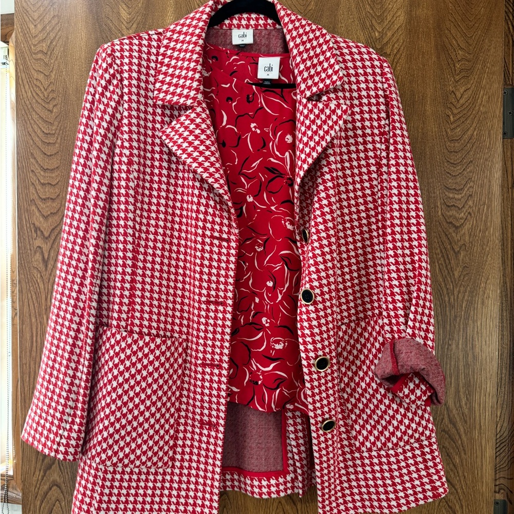 CAbi Red Houndstooth Blazer